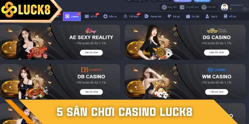 5 sân chơi Casino LUCK8 được lòng người mới